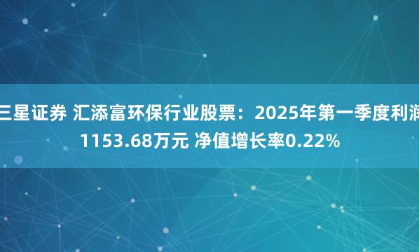 三星证券 汇添富环保行业股票：2025年第一季度利润1153.68万元 净值增长率0.22%
